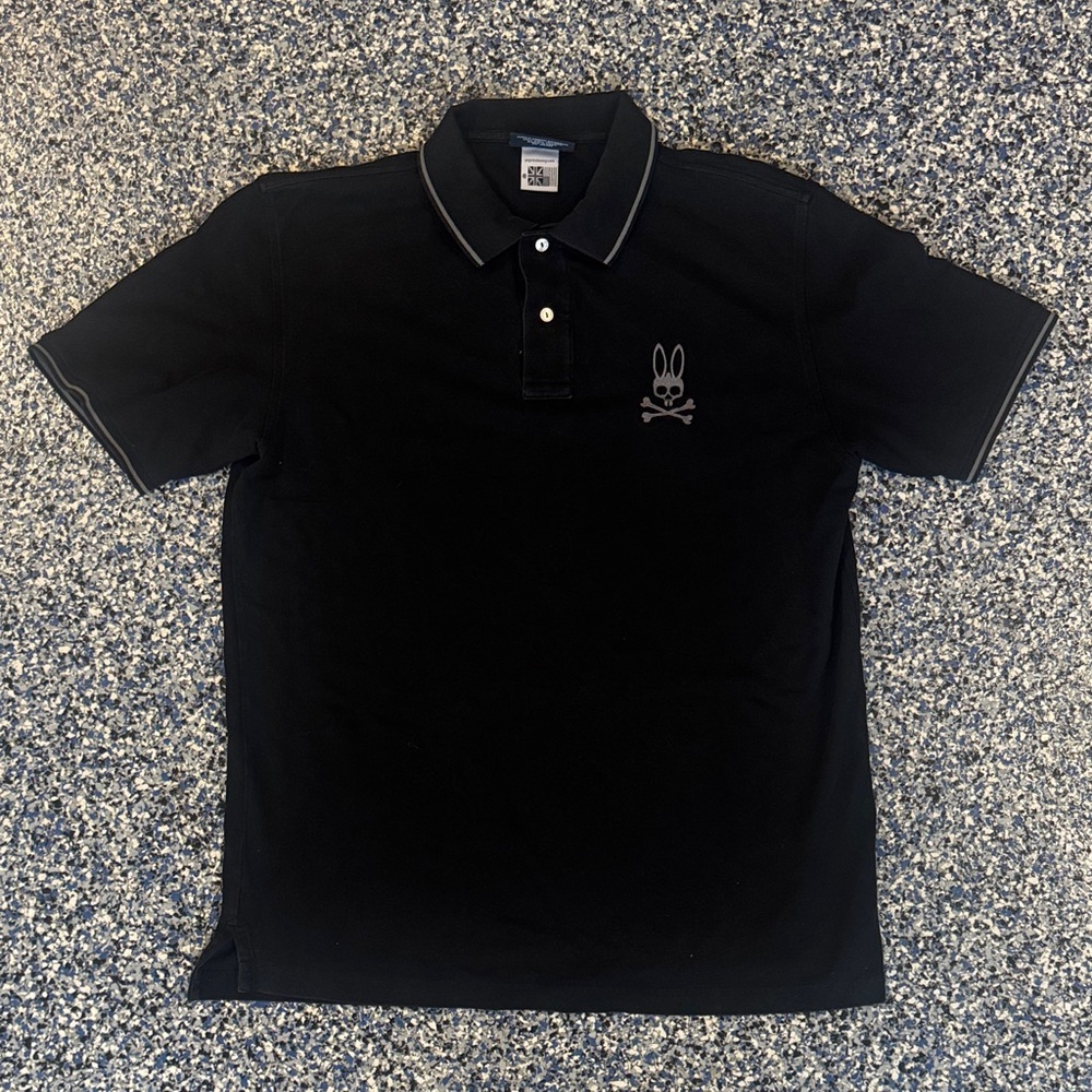 Psycho Bunny Black Polo Shirt Size 8 Large 44” Gray Big Bunny